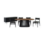 79" Modern Oval Brown and Black Dining Set, 6 Pieces