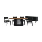 79" Modern Oval Brown and Black Dining Set, 6 Pieces