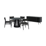 47" Modern Black Round Dining Set with Sideboard, Set of 6