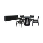 47" Modern Black Round Dining Set with Sideboard, Set of 6