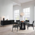 47" Modern Black Round Dining Set with Sideboard, Set of 6