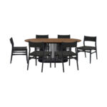 Oval Brown and Black Dining Set with Six Chairs