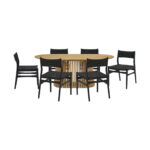 Seven Piece Modern Oak Oval Dining Set with Six Chairs