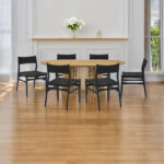Seven Piece Modern Oak Oval Dining Set with Six Chairs