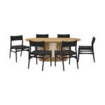 Seven Piece Modern Oak Oval Dining Set with Six Chairs