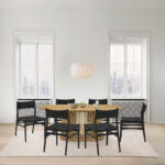 Seven Piece Modern Oak Oval Dining Set with Six Chairs
