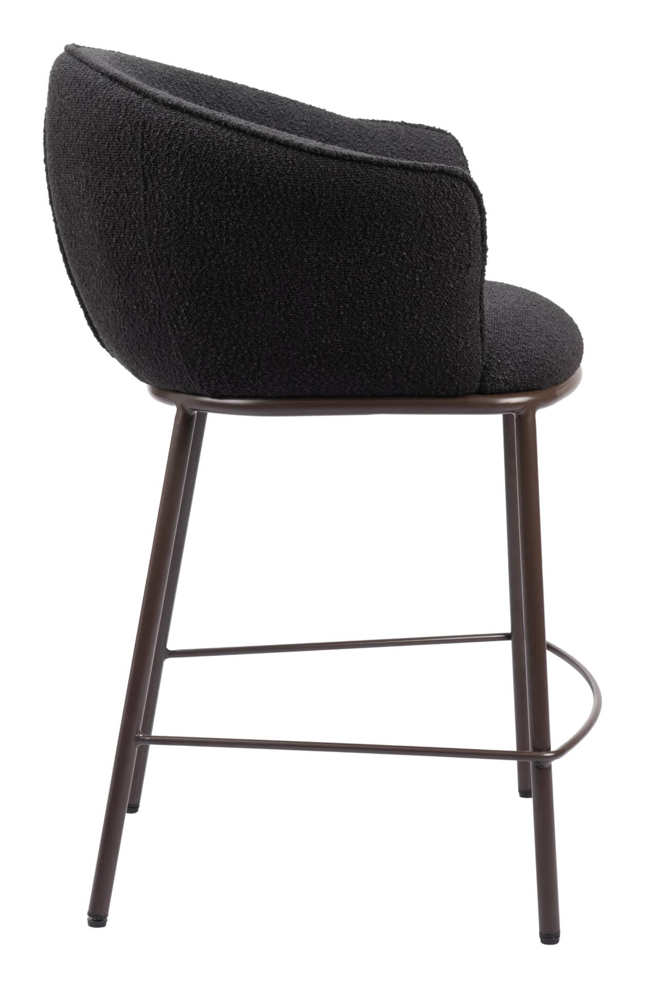 Black & Bronze Counter Stool with Teddy Fabric and Armrests 4 Black & Bronze Counter Stool with Teddy Fabric and Armrests - Image 4