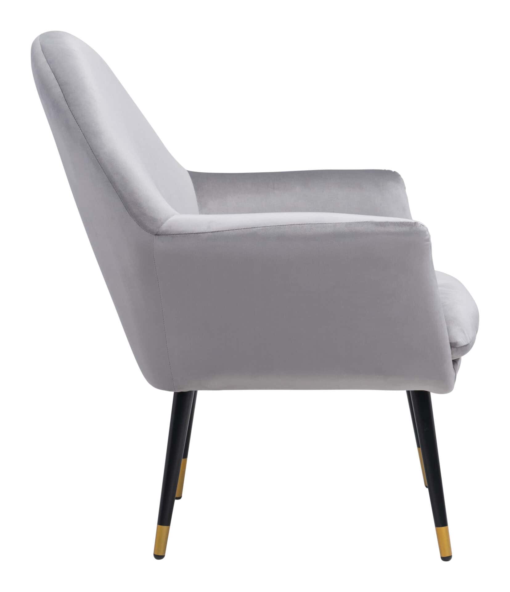 Gray Velvet Boho Accent Chair with Steel Legs and Armrest Support 4 Gray Velvet Boho Accent Chair with Steel Legs and Armrest Support - Image 4