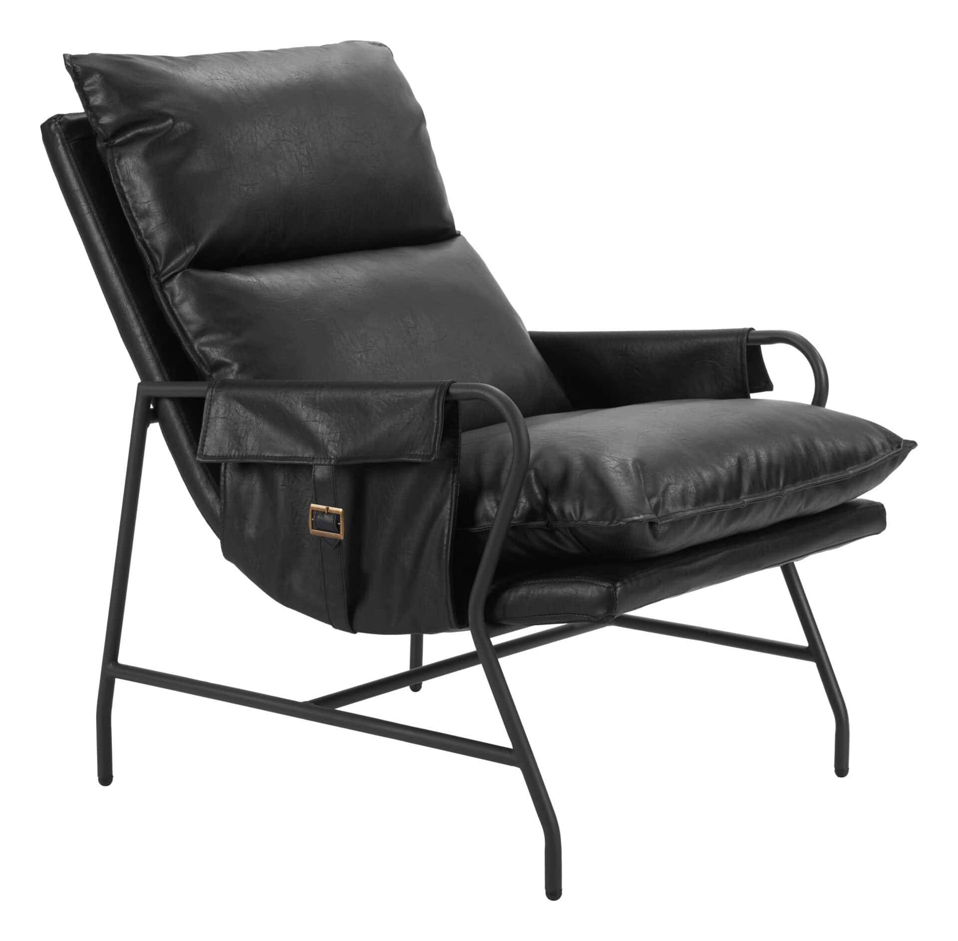 Contemporary Black Vinyl Accent Chair with Steel Frame and Armrests 7 Contemporary Black Vinyl Accent Chair with Steel Frame and Armrests - Image 7