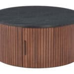 Round Black & Walnut Coffee Table with Storage and Elegant Wood Legs 14 Round Black & Walnut Coffee Table with Storage and Elegant Wood Legs