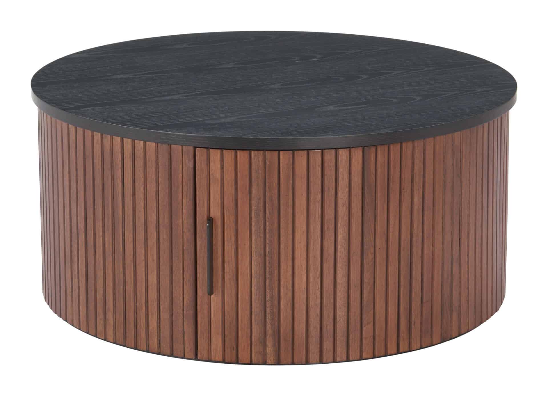 Round Black & Walnut Coffee Table with Storage and Elegant Wood Legs 5 Round Black & Walnut Coffee Table with Storage and Elegant Wood Legs - Image 5