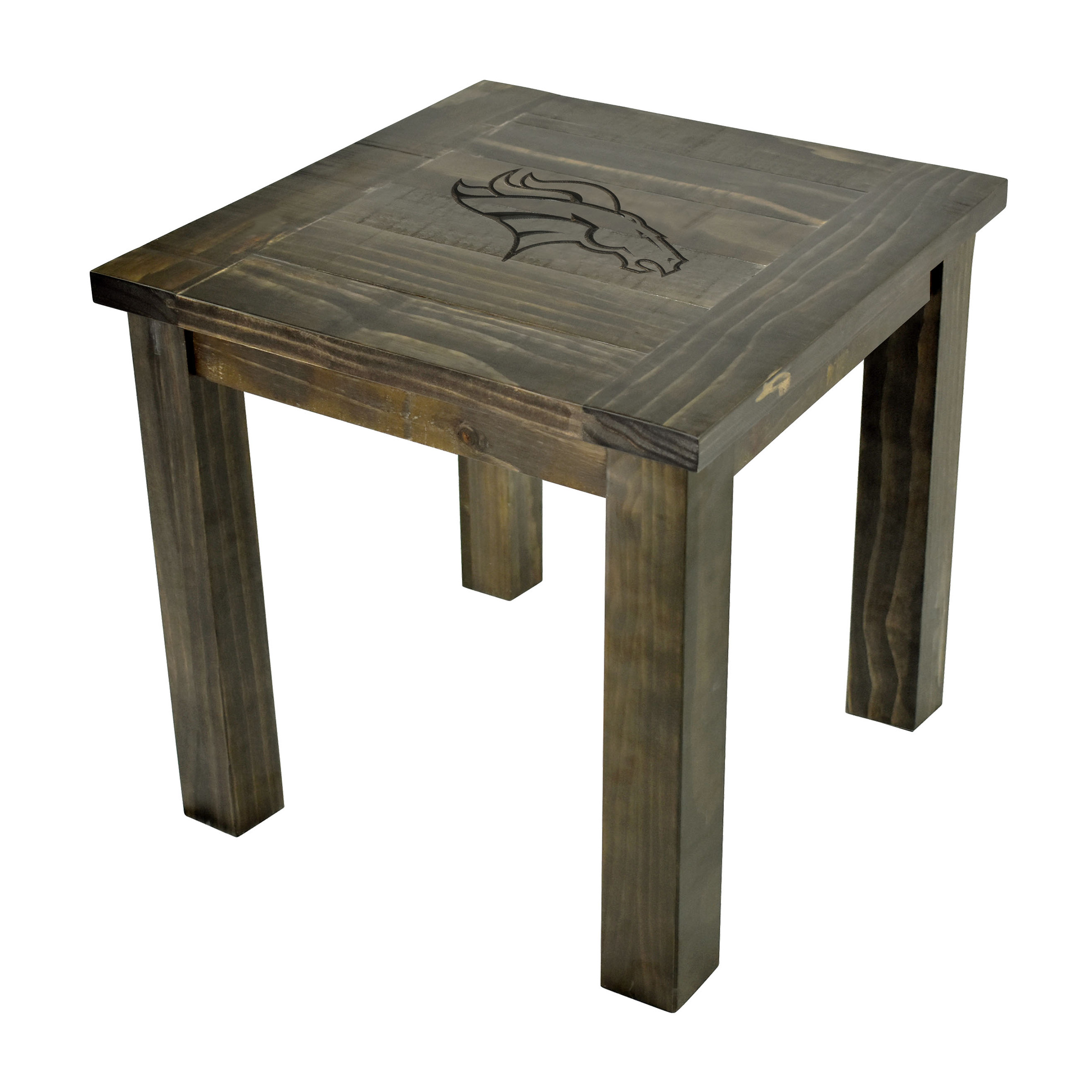 denver broncos reclaimed pine wood side table with team logo