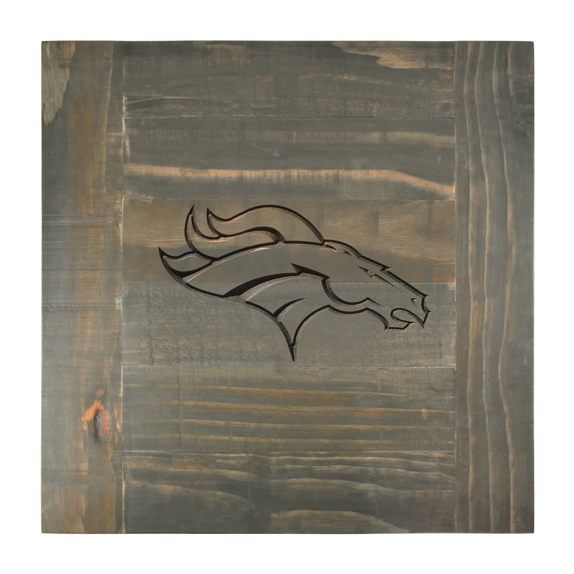 denver broncos reclaimed pine wood side table with team logo