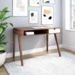 Mid-Century Modern Walnut Desk with Shelf and Drawer