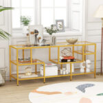 Gold 58 Inch TV Console Table with Tempered Glass Shelves 8 Gold 58 Inch TV Console Table with Tempered Glass Shelves