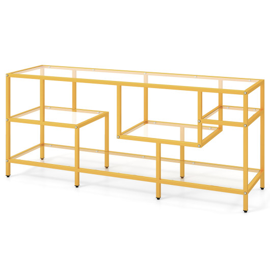 Gold 58 Inch TV Console Table with Tempered Glass Shelves 3 Gold 58 Inch TV Console Table with Tempered Glass Shelves - Image 3