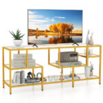Gold 58 Inch TV Console Table with Tempered Glass Shelves 11 Gold 58 Inch TV Console Table with Tempered Glass Shelves