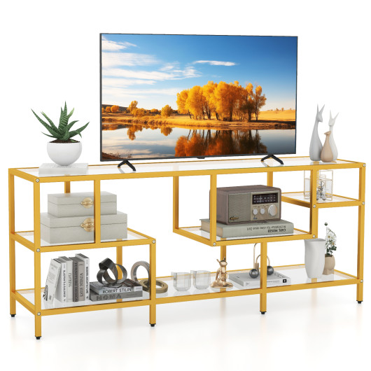 Gold 58 Inch TV Console Table with Tempered Glass Shelves 4 Gold 58 Inch TV Console Table with Tempered Glass Shelves - Image 4