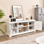 White 58 Inch TV Stand with Cabinets and Adjustable Shelves 8 White 58 Inch TV Stand with Cabinets and Adjustable Shelves