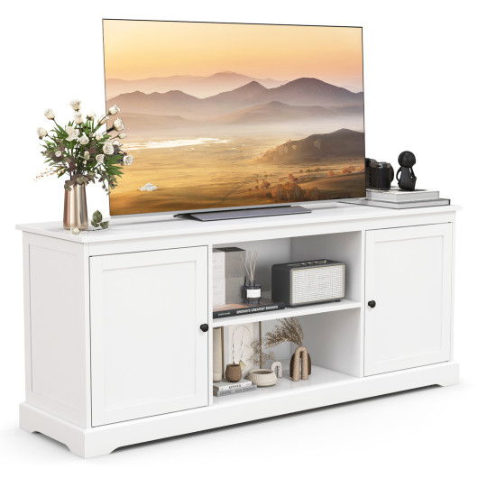 White 58 Inch TV Stand with Cabinets and Adjustable Shelves 4 White 58 Inch TV Stand with Cabinets and Adjustable Shelves - Image 4