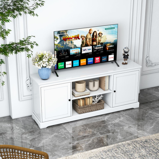White 58 Inch TV Stand with Cabinets and Adjustable Shelves 6 White 58 Inch TV Stand with Cabinets and Adjustable Shelves - Image 6