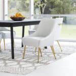 White and Gold Upholstered Armchair with Cushioned Back and Armrest 11 White and Gold Upholstered Armchair with Cushioned Back and Armrest