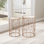 Gold Leaf Design Round Side Table Set (Set of 2) 7 Gold Leaf Design Round Side Table Set (Set of 2)