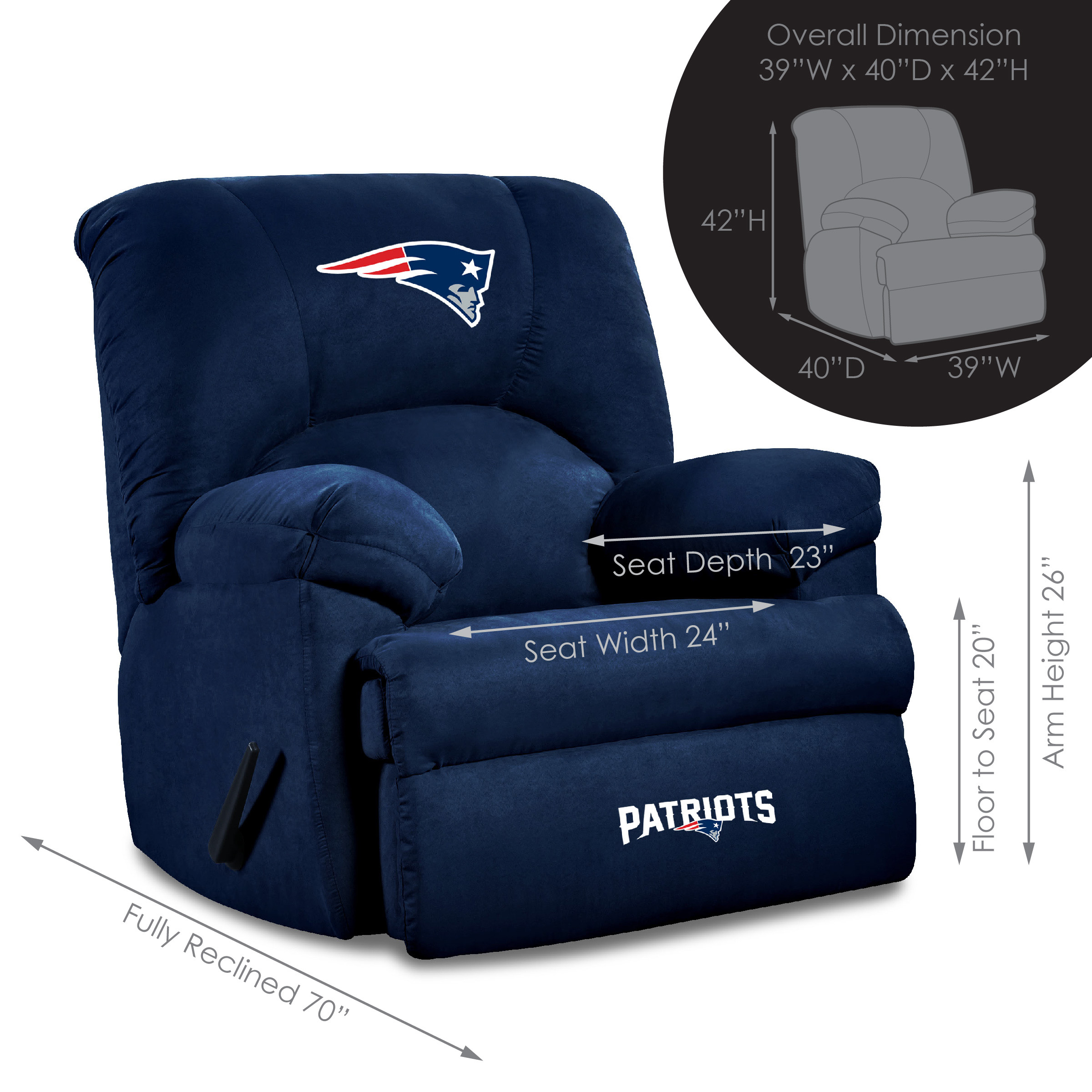 patriots embroidered microfiber rocker recliner big game chair