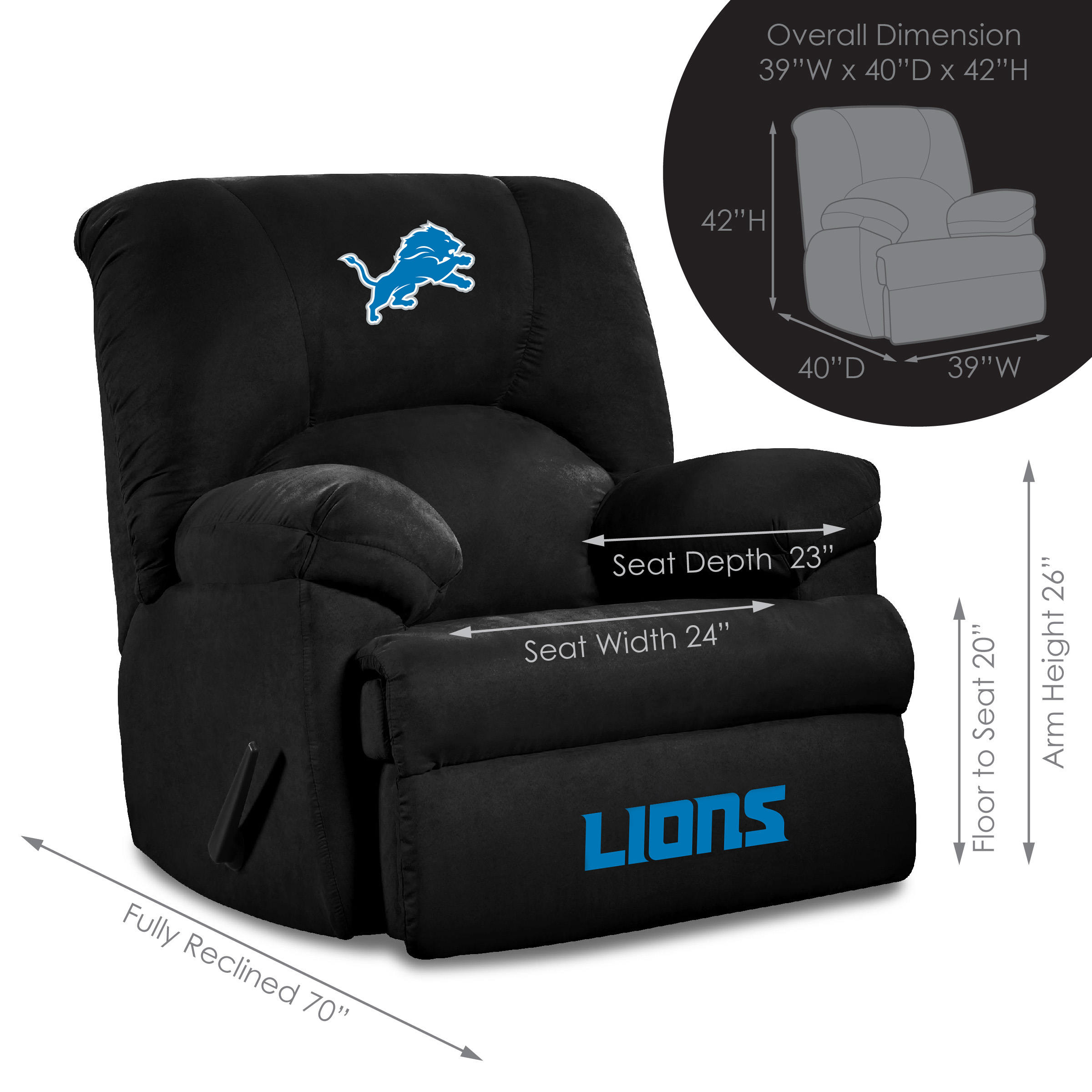detroit lions embroidered microfiber rocker recliner