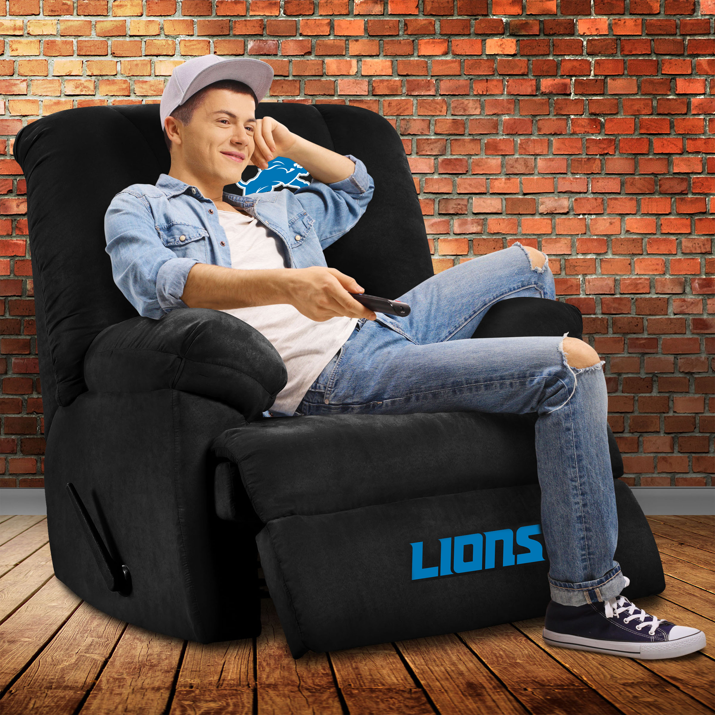 detroit lions embroidered microfiber rocker recliner