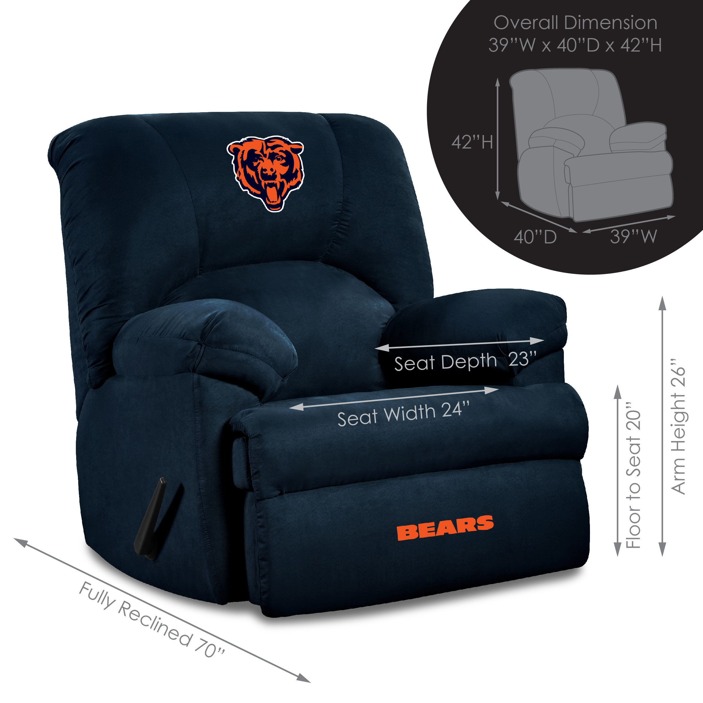 chicago bears embroidered microfiber rocker recliner navy