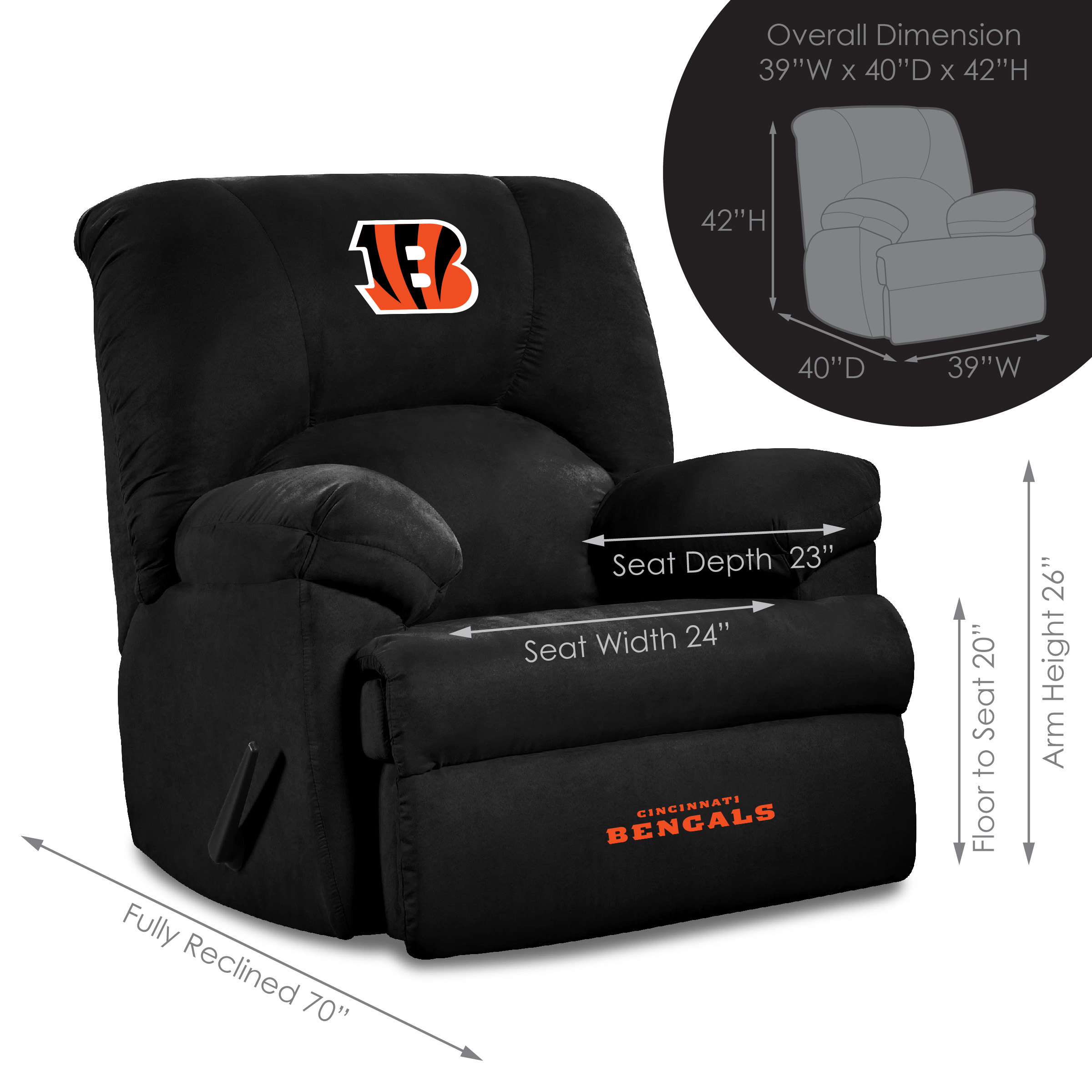cincinnati bengals embroidered microfiber rocker recliner