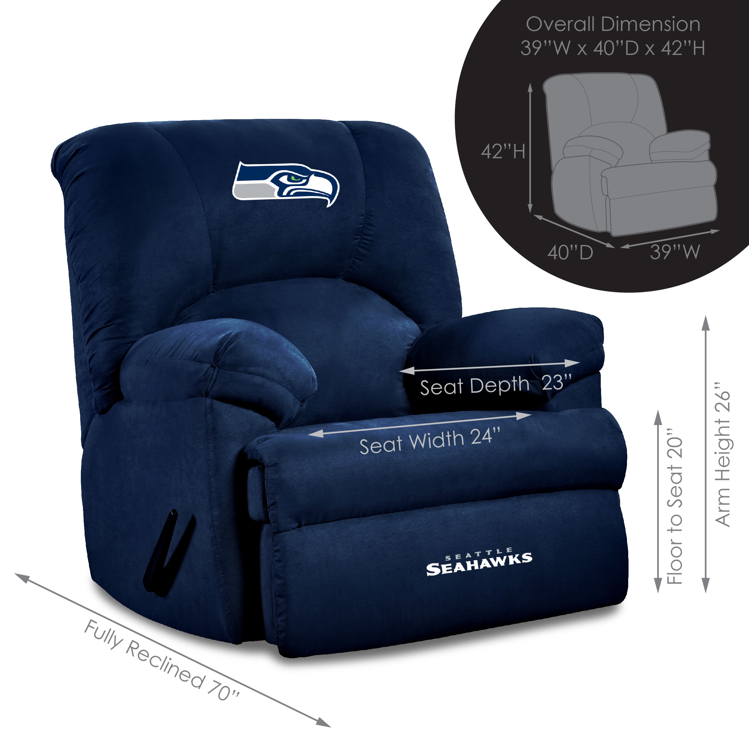 seattle seahawks embroidered microfiber rocker recliner made in usa