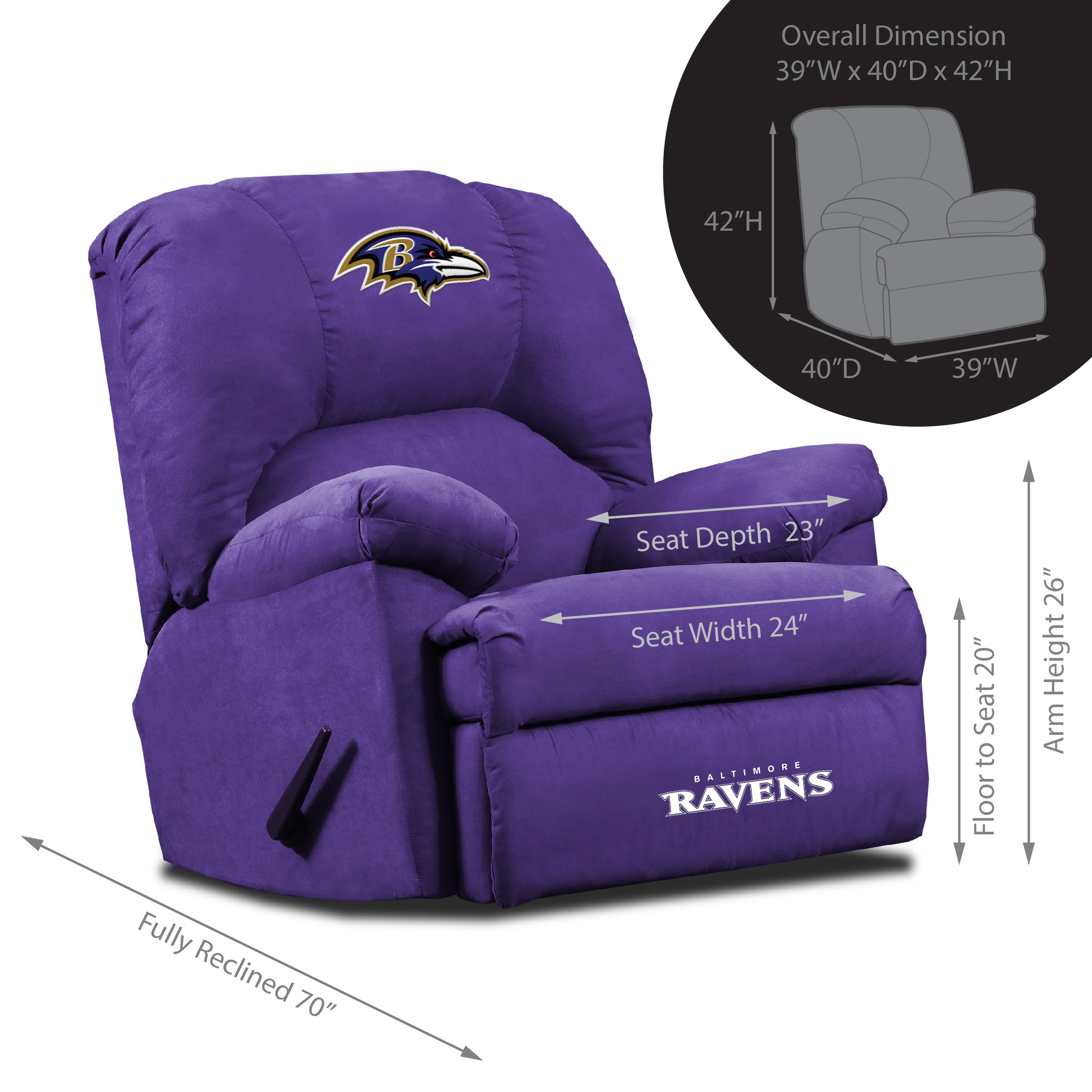 ravens gm microfiber embroidered rocker recliner made in usa