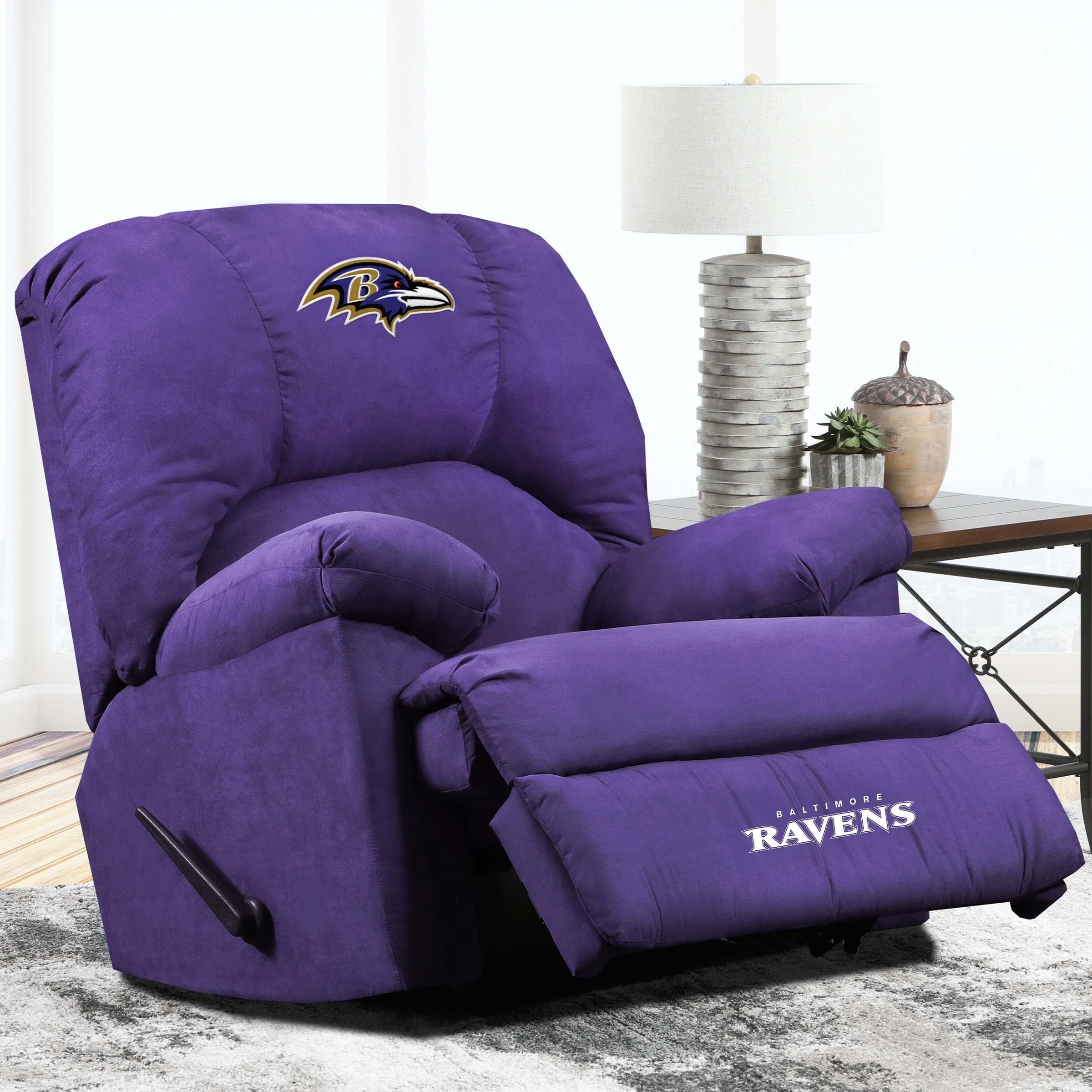 ravens gm microfiber embroidered rocker recliner made in usa