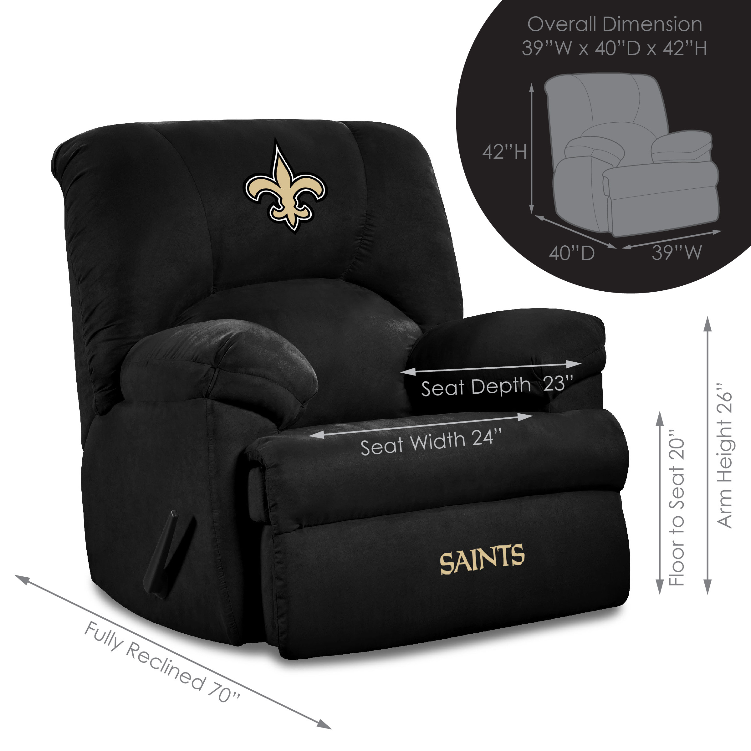 new orleans saints black embroidered microfiber rocker recliner