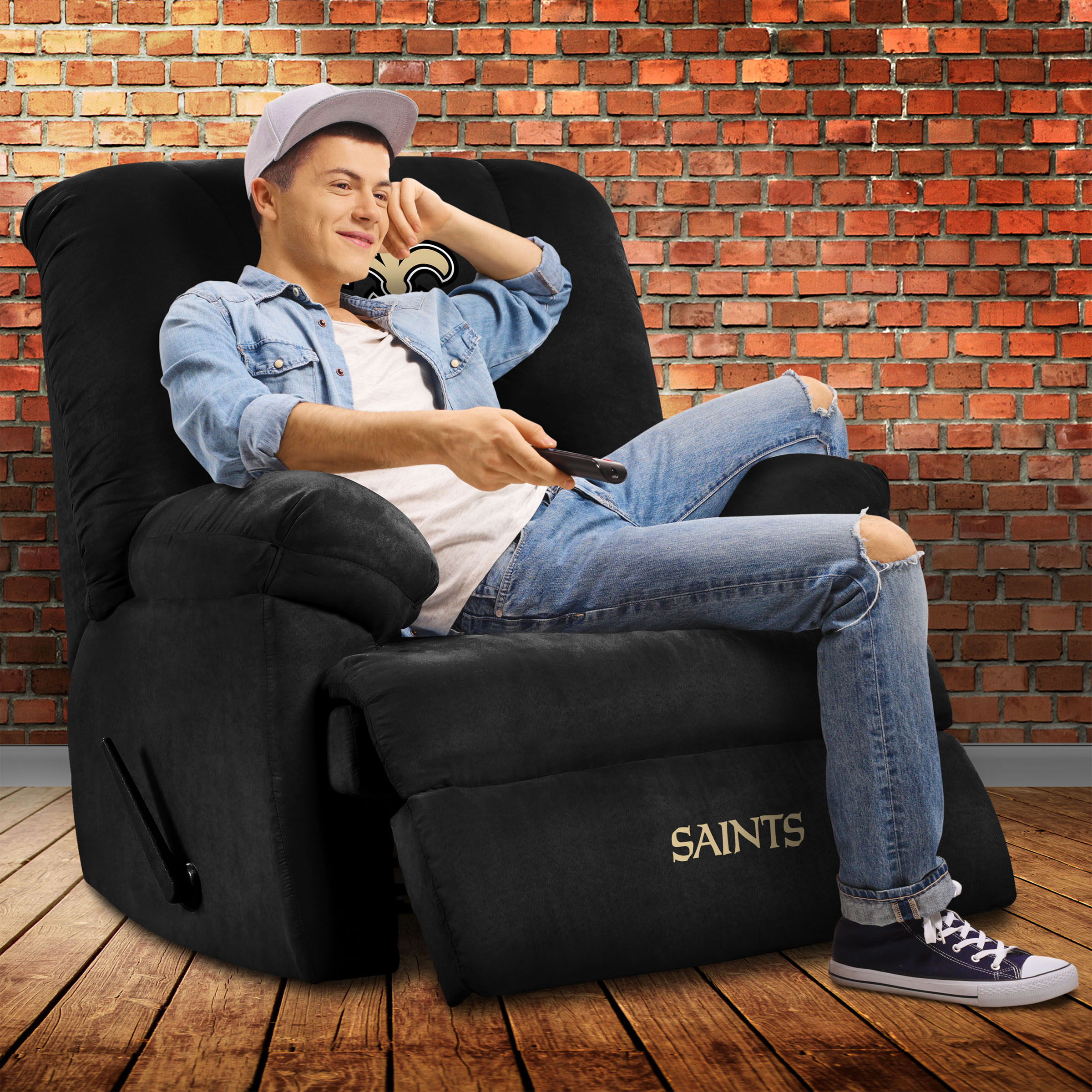 new orleans saints black embroidered microfiber rocker recliner