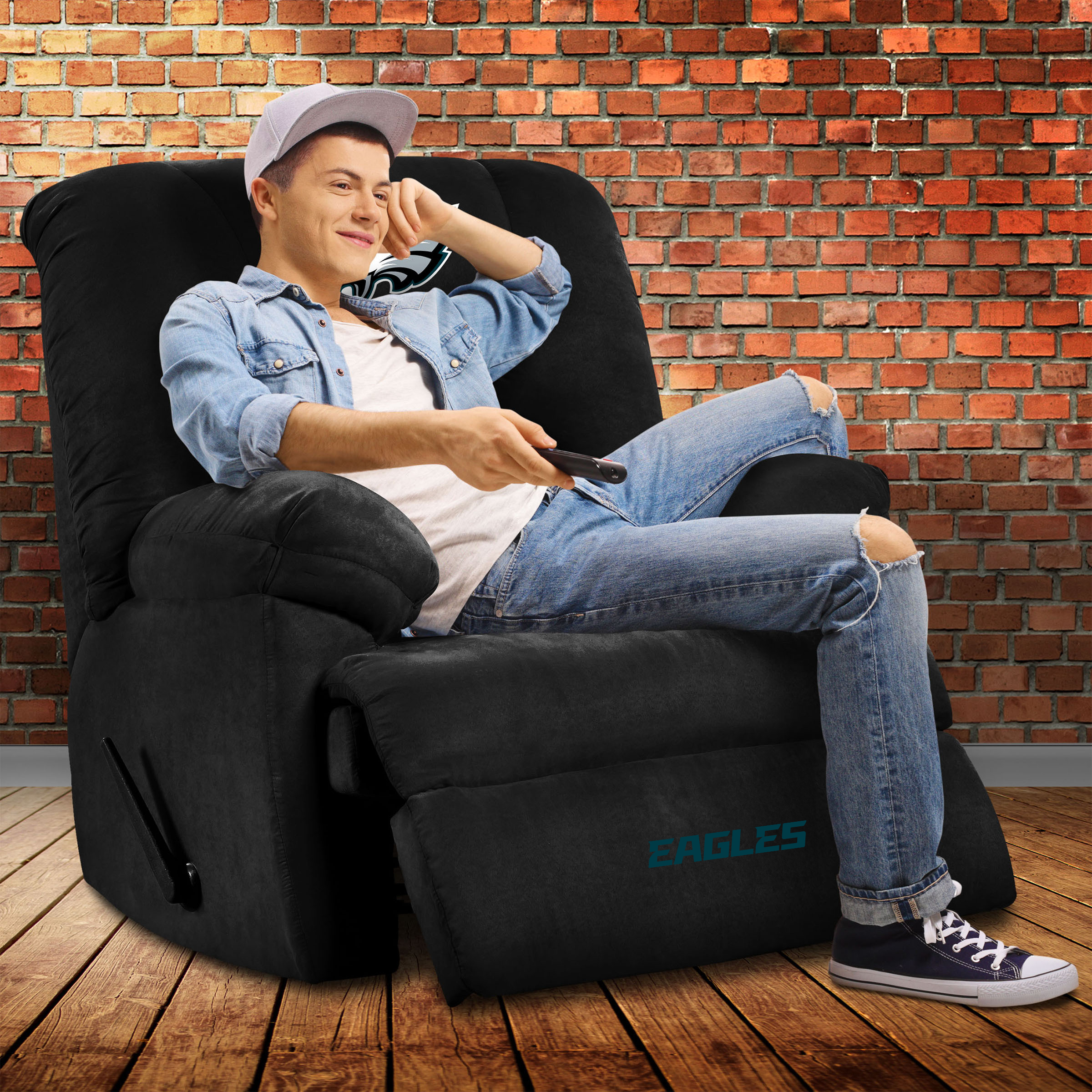 philadelphia eagles embroidered black microfiber rocker recliner made in usa