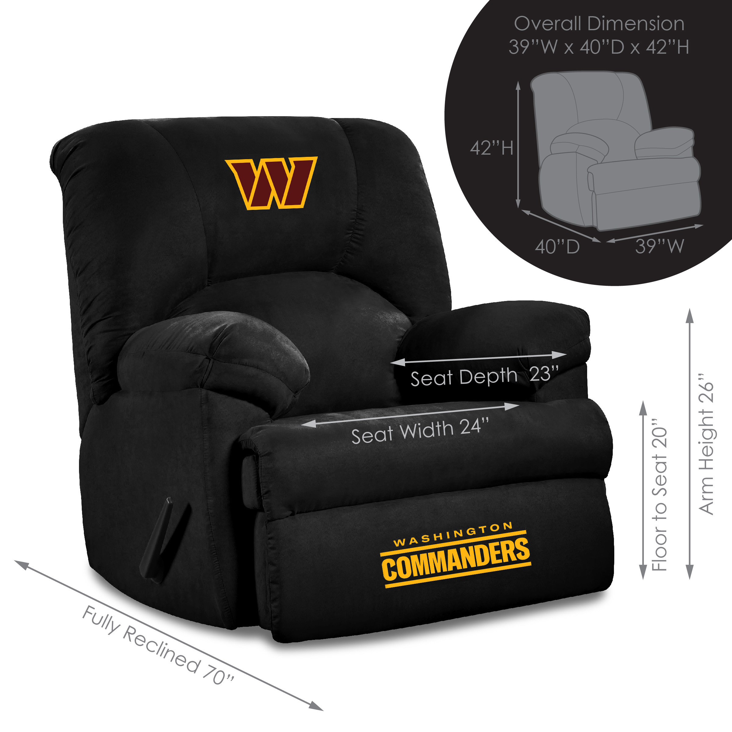 washington commanders embroidered microfiber black rocker recliner