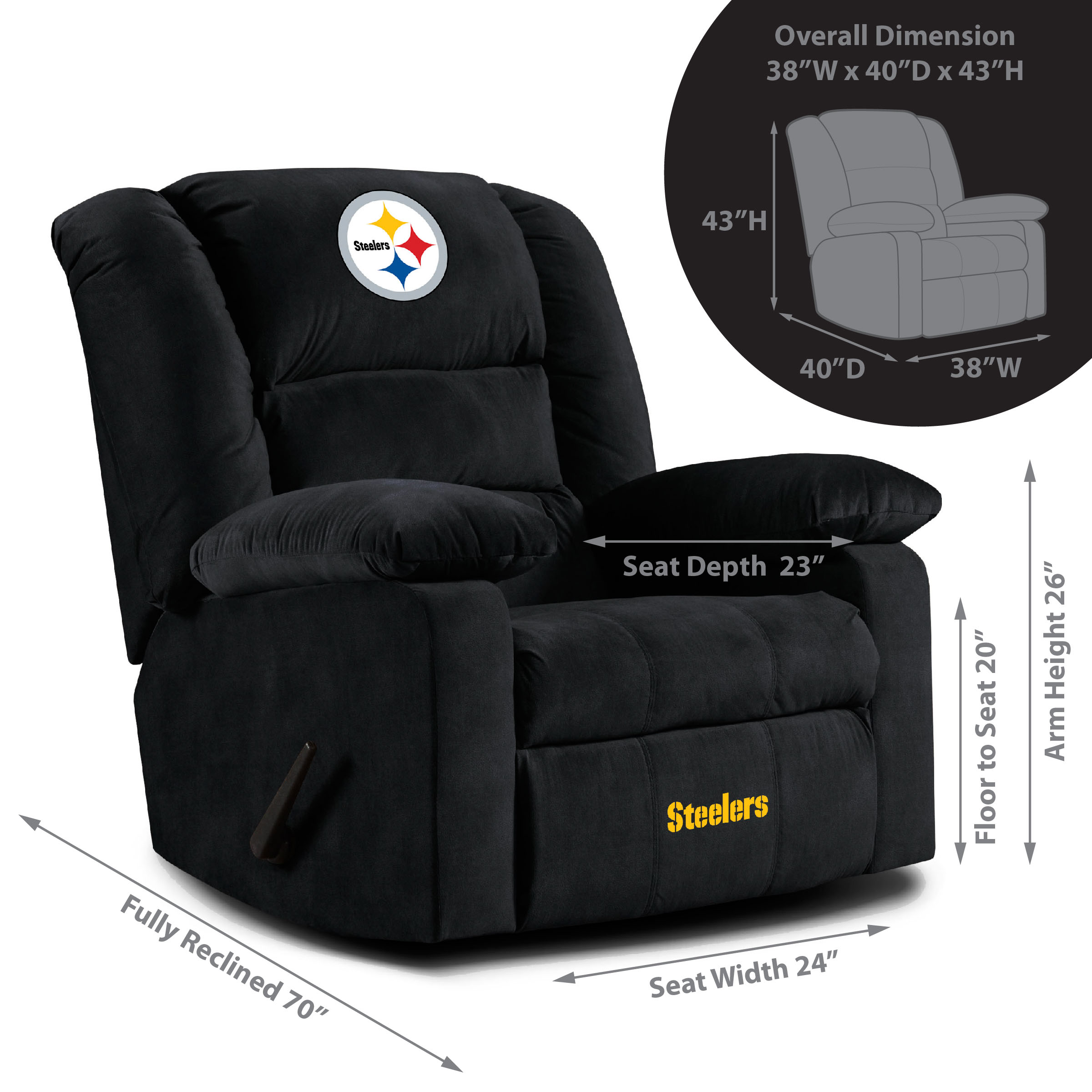 pittsburgh steelers embroidered microfiber rocker recliner