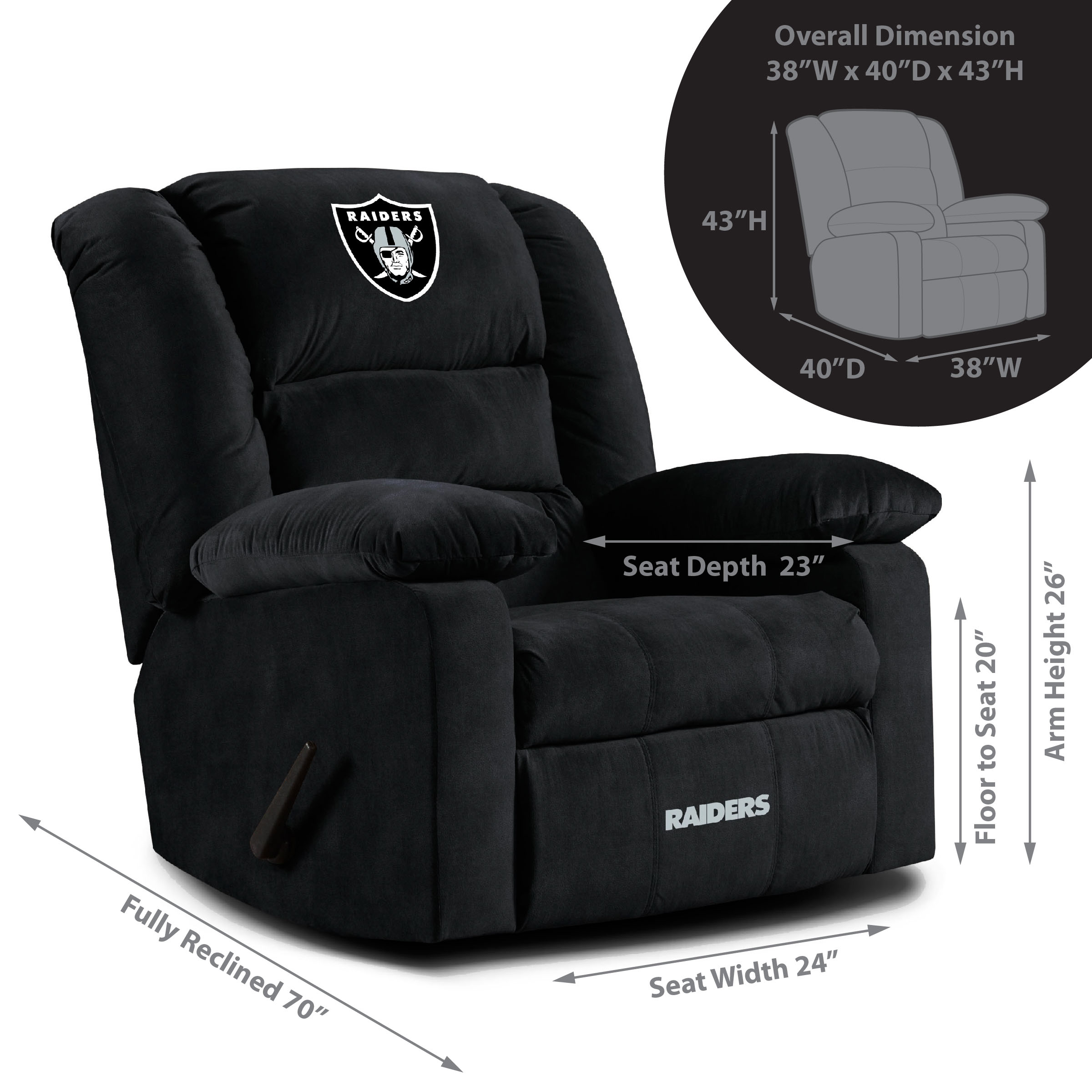 lv raiders embroidered microfiber playoff recliner made in usa