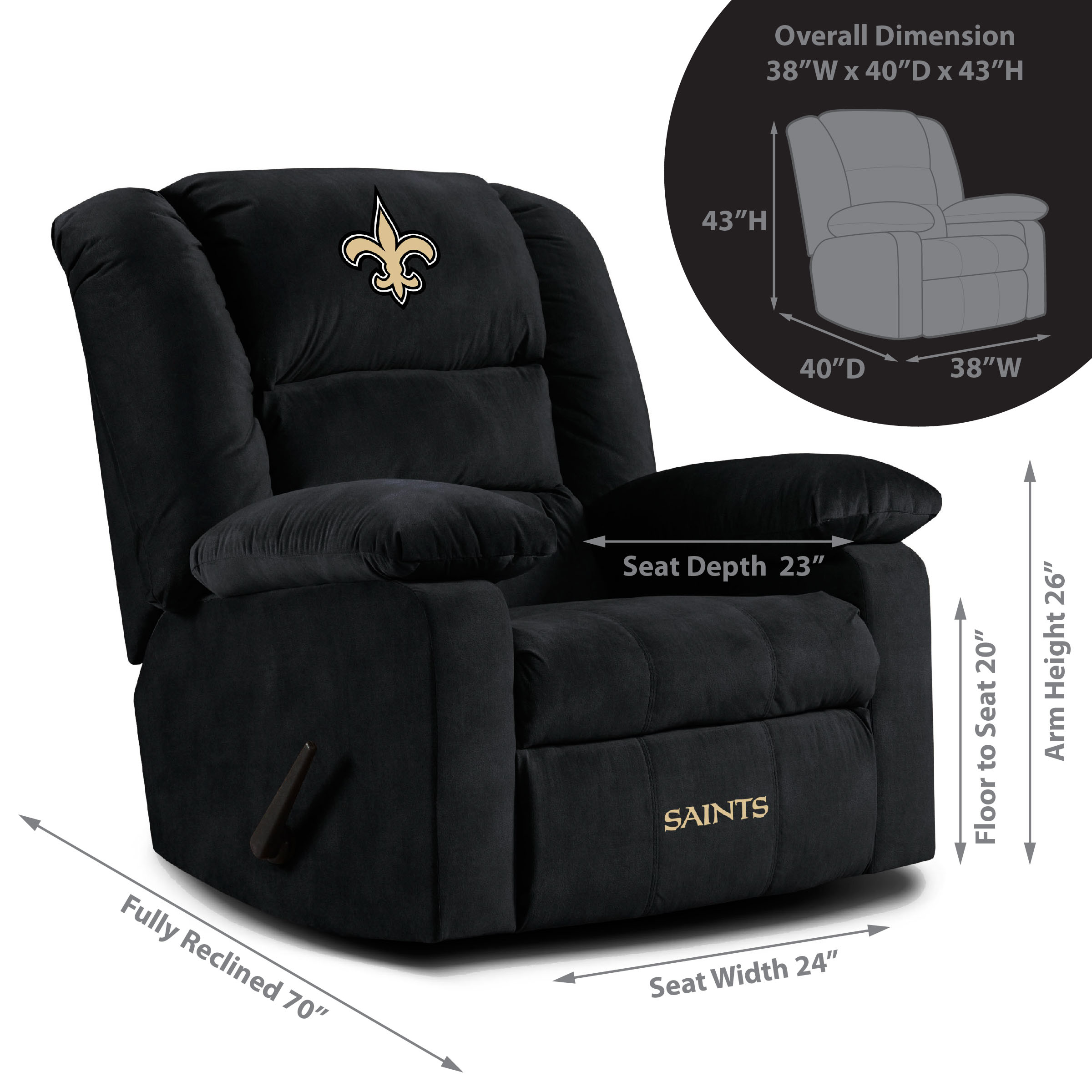new orleans saints embroidered microfiber playoff recliner