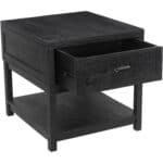 Modern Black Acacia Side Table with Storage Compartments