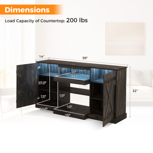 Rustic TV Stand with LED Lights for TVs Up to 65 Inches 4 Rustic TV Stand with LED Lights for TVs Up to 65 Inches - Image 4
