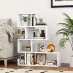 Modern S Shaped Geometric Bookshelf with 5 Open Tiers