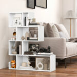 Modern S Shaped Geometric Bookshelf with 5 Open Tiers