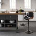 Adjustable Swivel PU Leather Bar Stools with Footrest (Set of 2)
