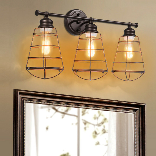 Industrial 3-Light Wall Lamp with Cage Design (Set of 1) 3 Industrial 3-Light Wall Lamp with Cage Design (Set of 1) - Image 3