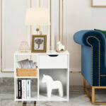 Modern 2-Tier Wooden Side Table with Drawer and Shelves