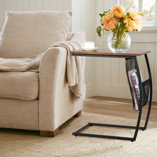 Rustic C Shaped End Table with Pocket and Metal Frame 7 Rustic C Shaped End Table with Pocket and Metal Frame - Image 7